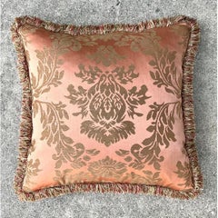 Vintage Fortuny Damask With Caterpillar Fringe Pillow