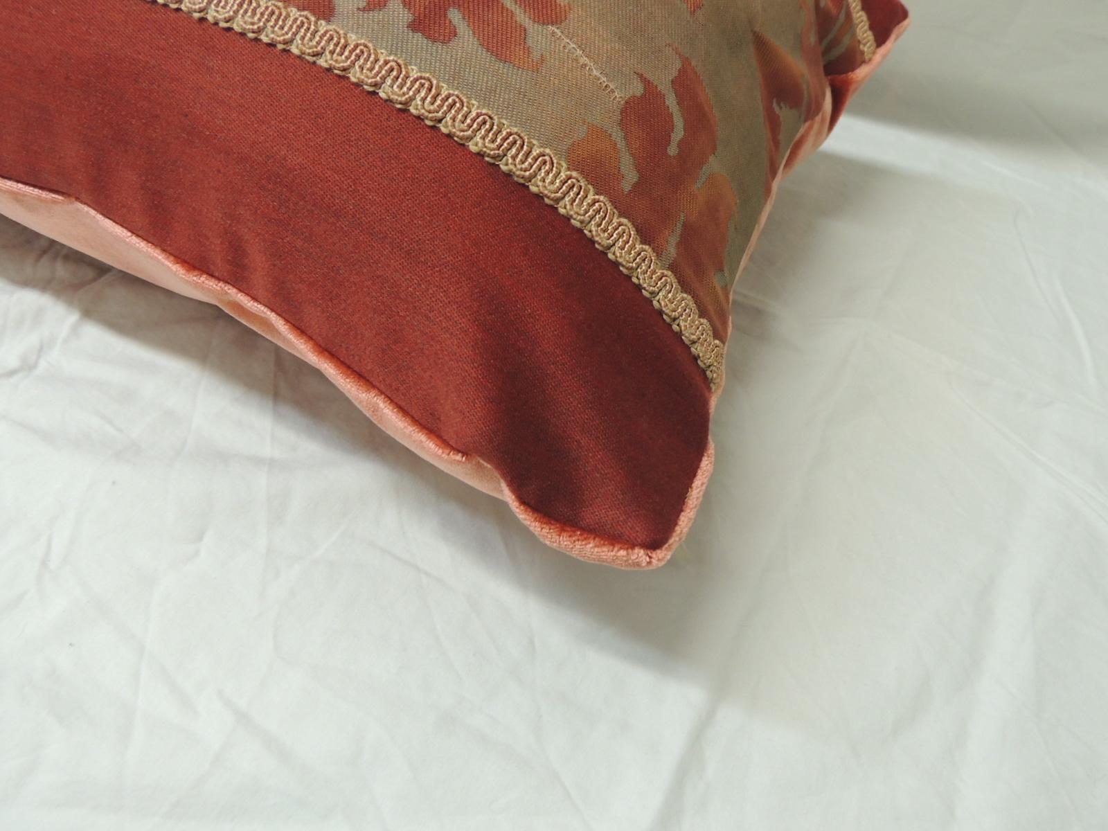 Regency Vintage Fortuny “Glicine” Pattern Red and Silvery Decorative Bolster Pillow