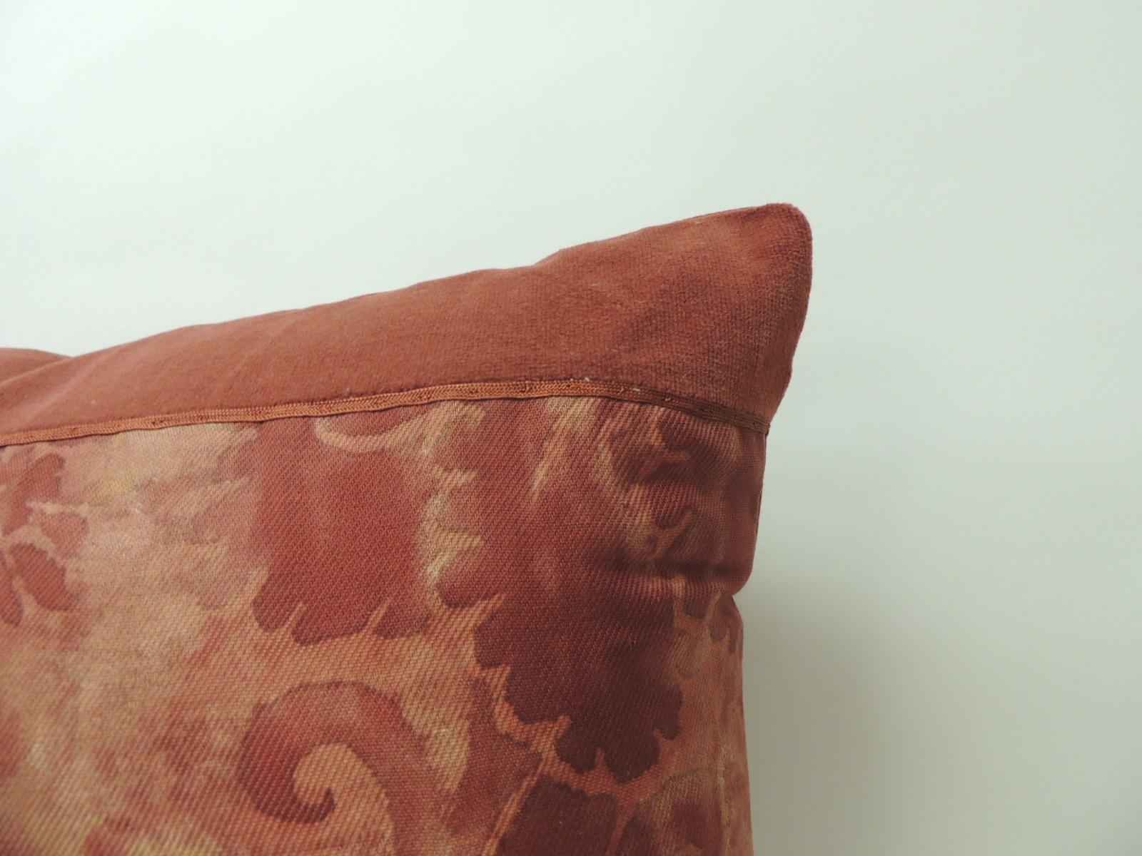 Regency Vintage Fortuny “Glicine” Pattern Red and Silvery Decorative Pillow