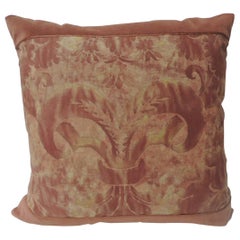 Vintage Fortuny “Glicine” Pattern Red and Silvery Decorative Pillow