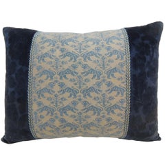 Vintage Fortuny “Richelieu” Blue on Silver Decorative Bolster Pillow