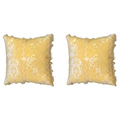 Vintage Fortuny Silk fabric pillows with tassels, a pair