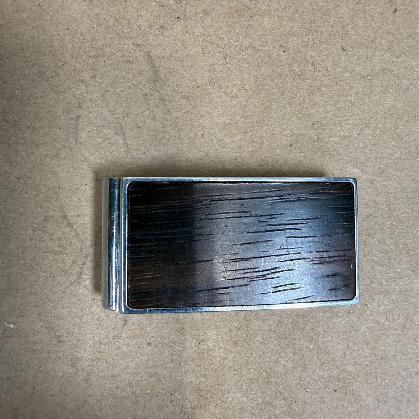 Mid-Century Modern Vintage Fossil Money Clip Wood Metal For Sale