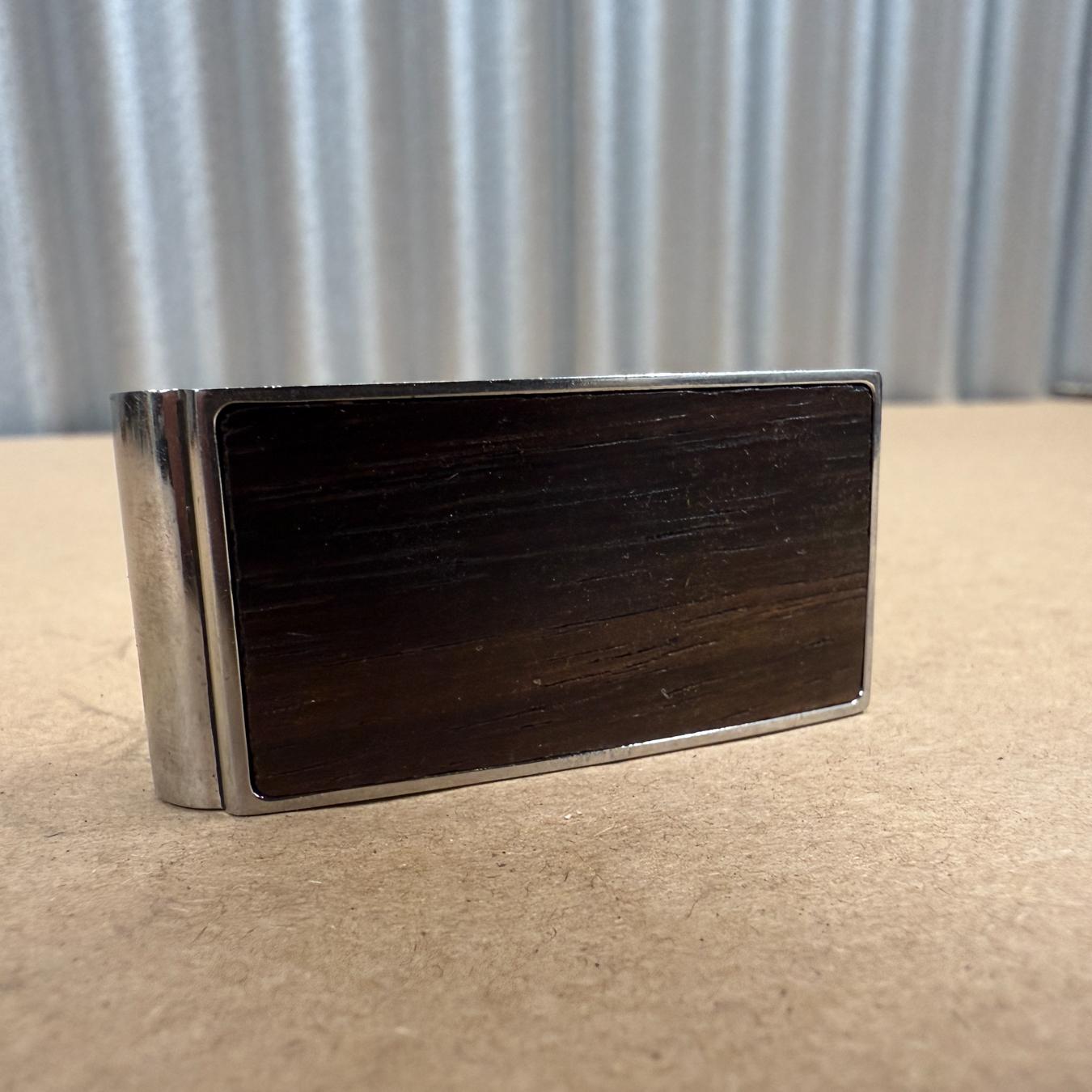 Vintage Fossil Money Clip Wood Metal In Good Condition For Sale In Chula Vista, CA