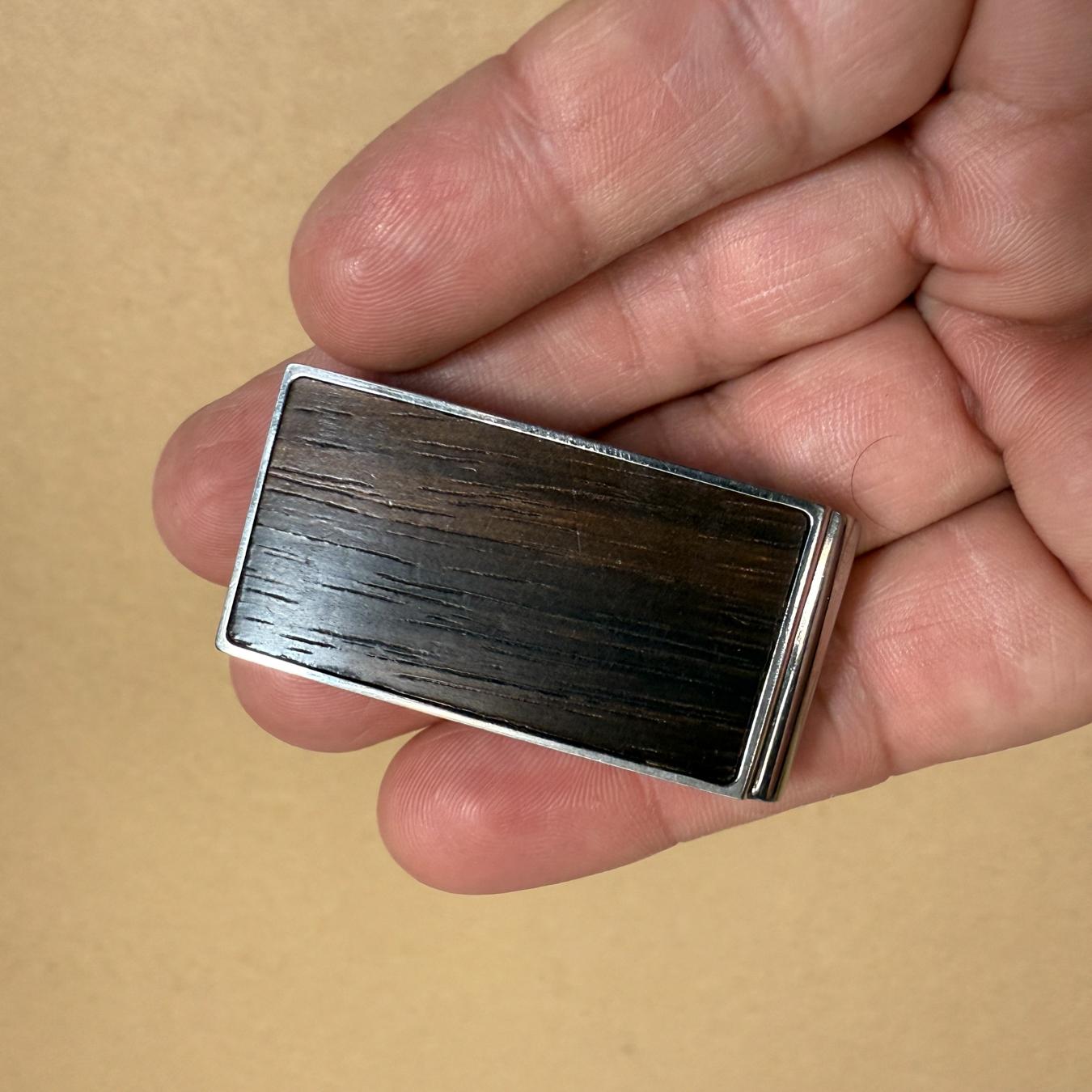 Vintage Fossil Money Clip Wood Metal For Sale 1
