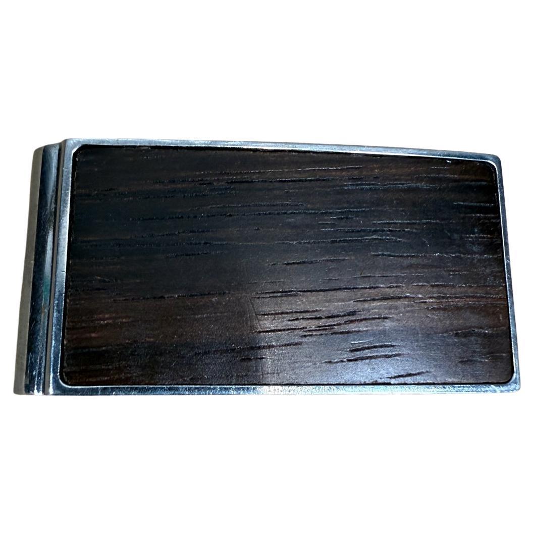 Vintage Fossil Geldklammer aus Holz und Metall