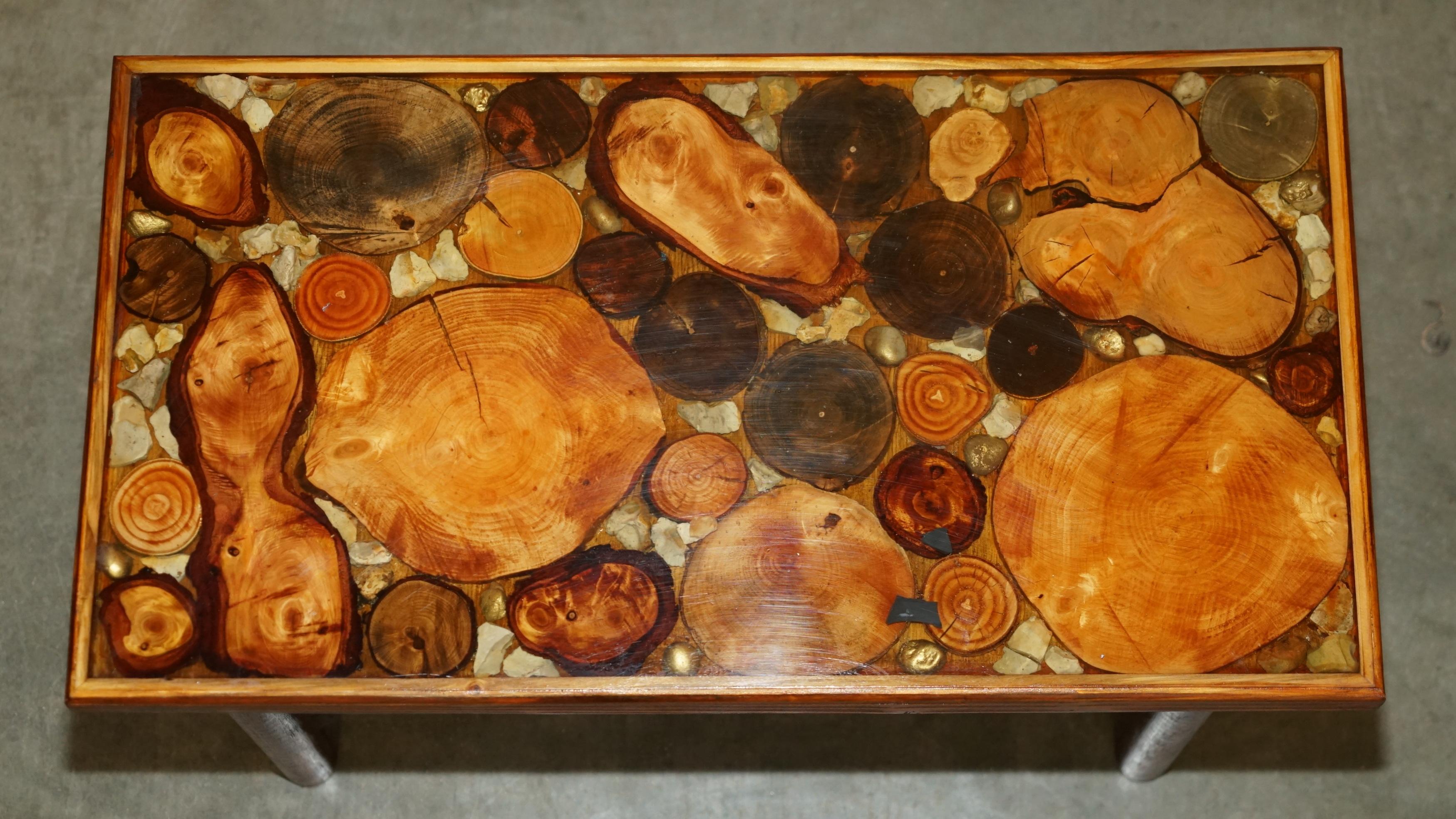 European VINTAGE FOSSIL PETRIFIED WOOD SAMPLE COFFEE TABLE SUPER DECORATIVE & PRIMITiVE For Sale