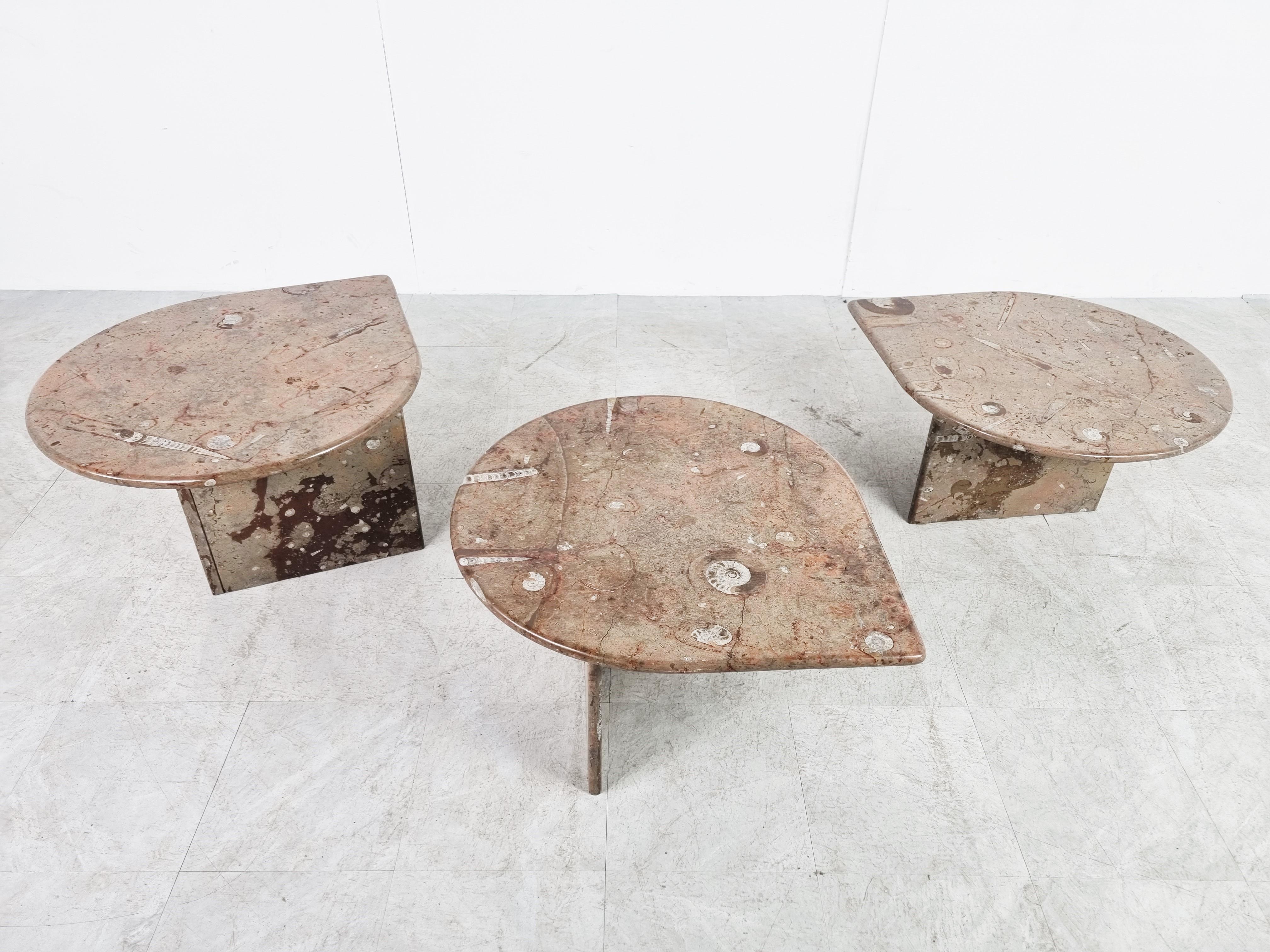 Late 20th Century Vintage Fossil Stone Side Tables, 1970s