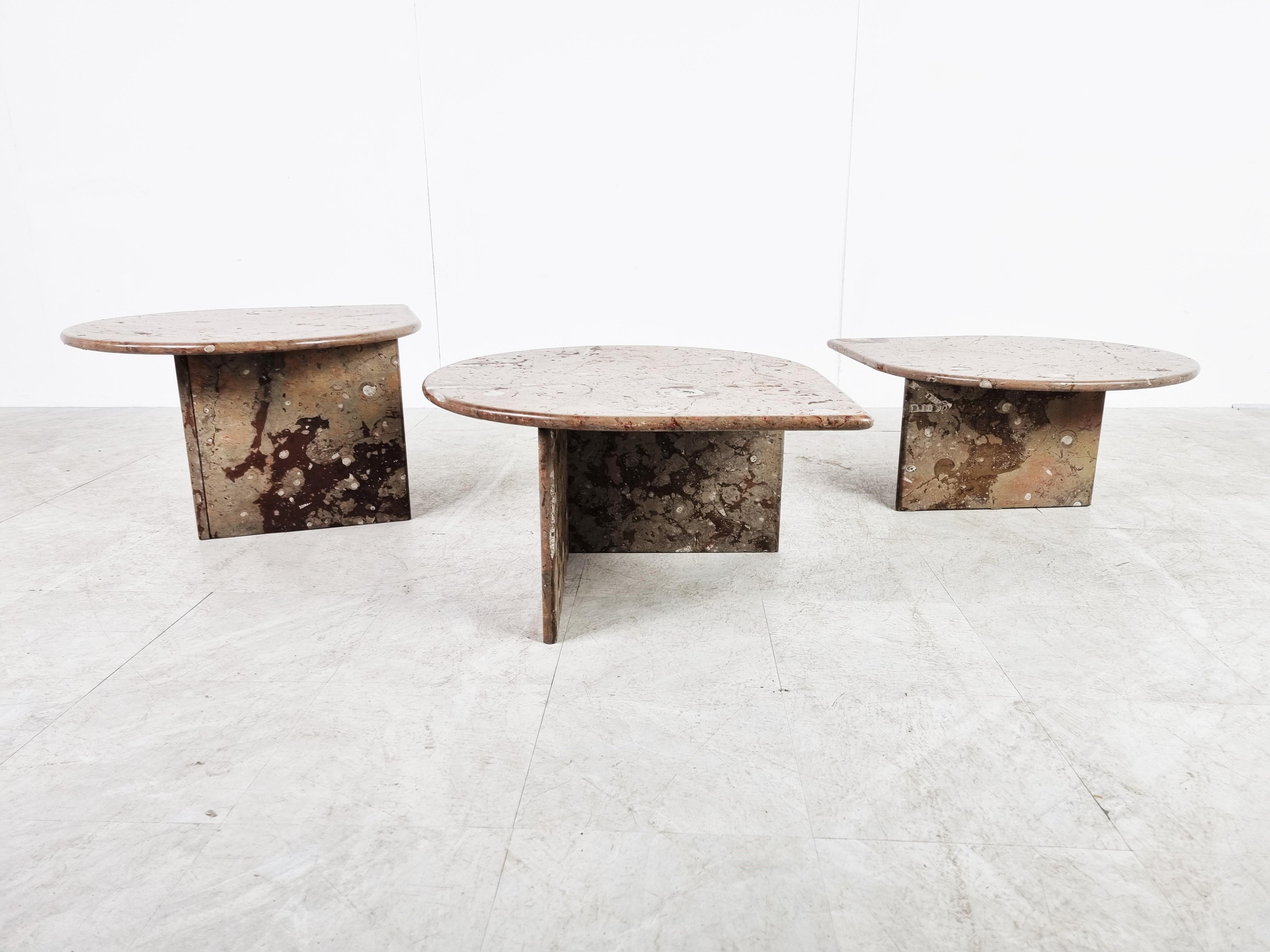 Vintage Fossil Stone Side Tables, 1970s 1