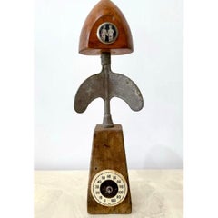 Vintage Found Object Assemblage Sculpture With Speedometer & Photographic Inset