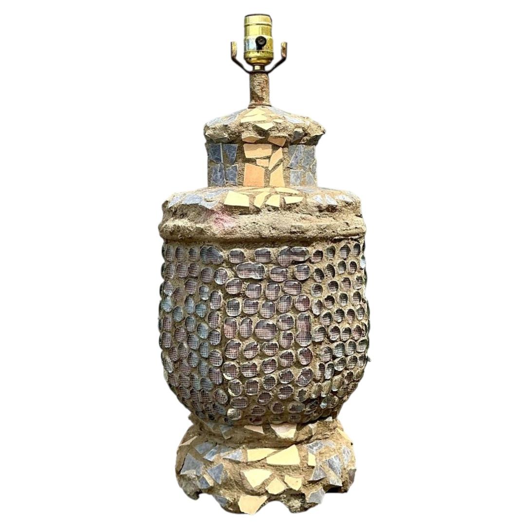 Vintage Found Object Mosaic Lamp For Sale