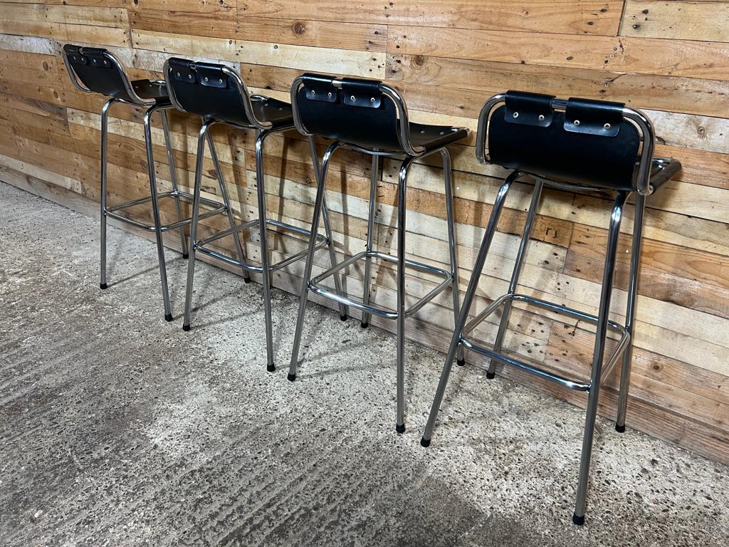 Vintage Four Black Leather Stools Selected by Charlotte Perriand for Les Arcs For Sale 4