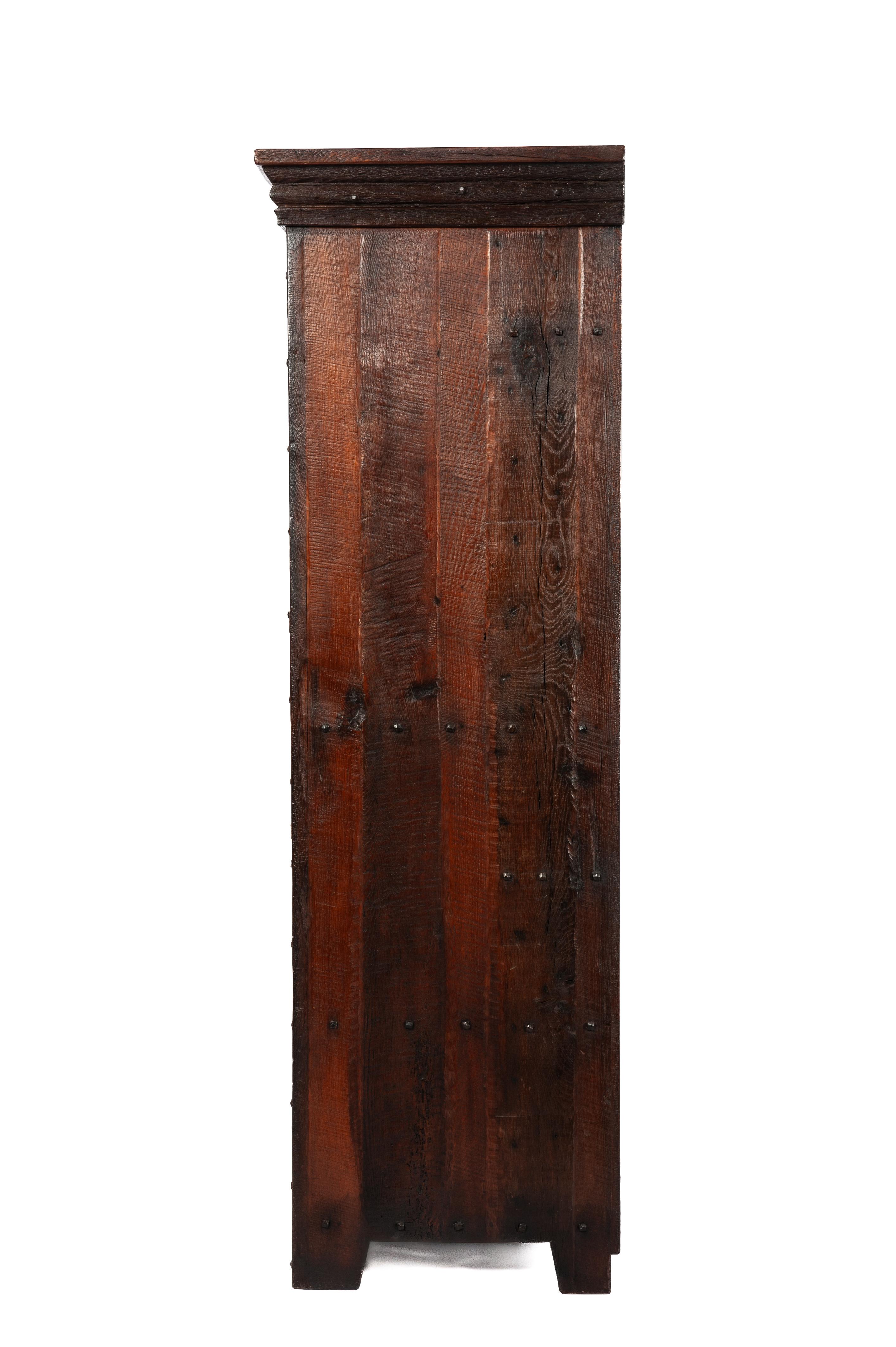 Steel Vintage Four-Door Oak warm brown cupboard by Piet Rombouts & Sons, 1960s For Sale