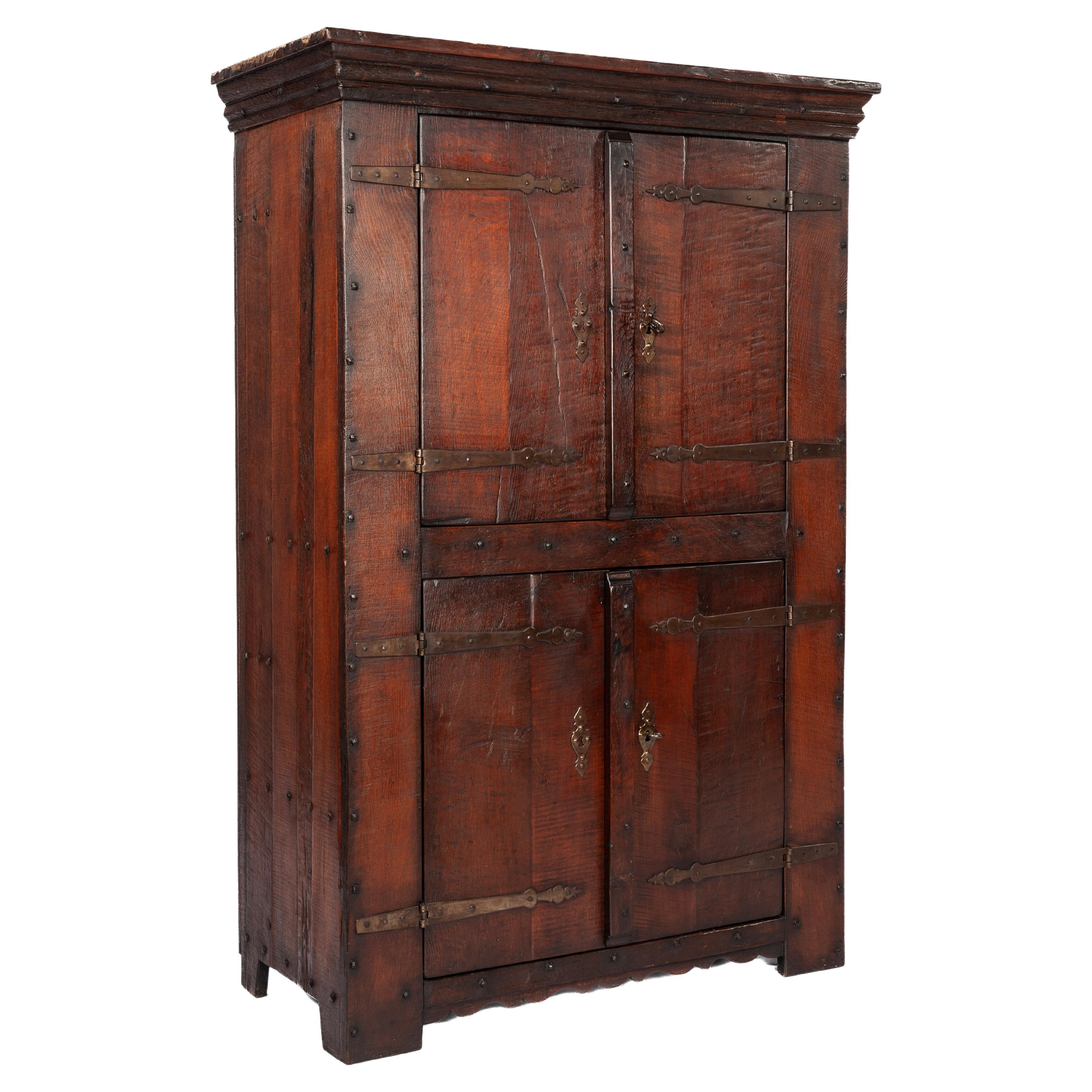 Vintage Four-Door Oak warm brown cupboard by Piet Rombouts & Sons, 1960s For Sale