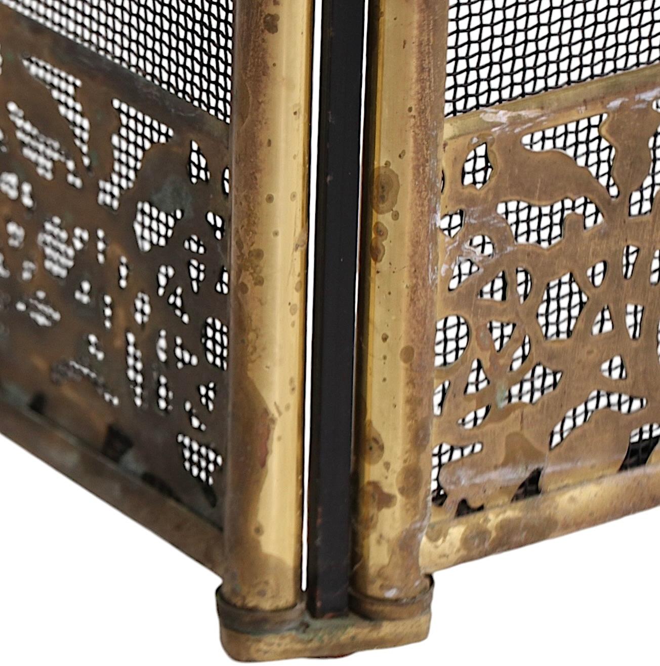 Vintage Four Fold Fireplace Screen Spark Guard with Arch Top Panels c 1970's 4