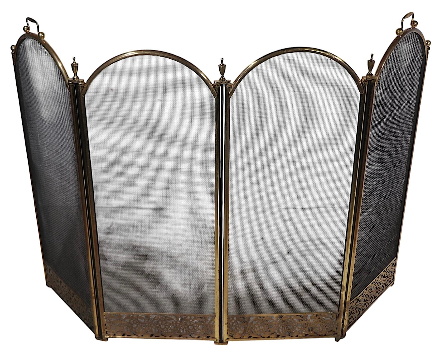Vintage Four Fold Fireplace Screen Spark Guard with Arch Top Panels c 1970's 5