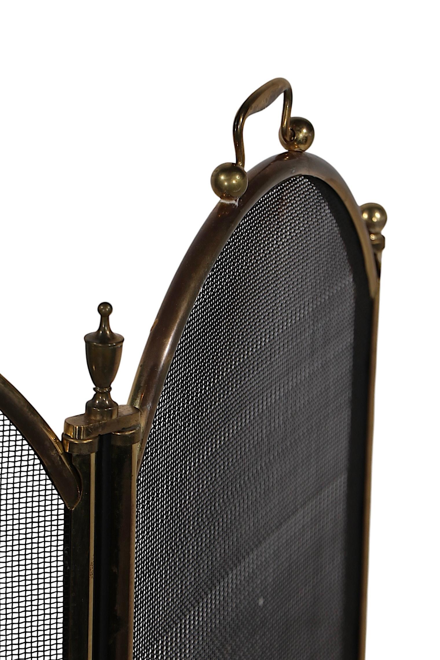 Vintage Four Fold Fireplace Screen Spark Guard with Arch Top Panels c 1970's 6