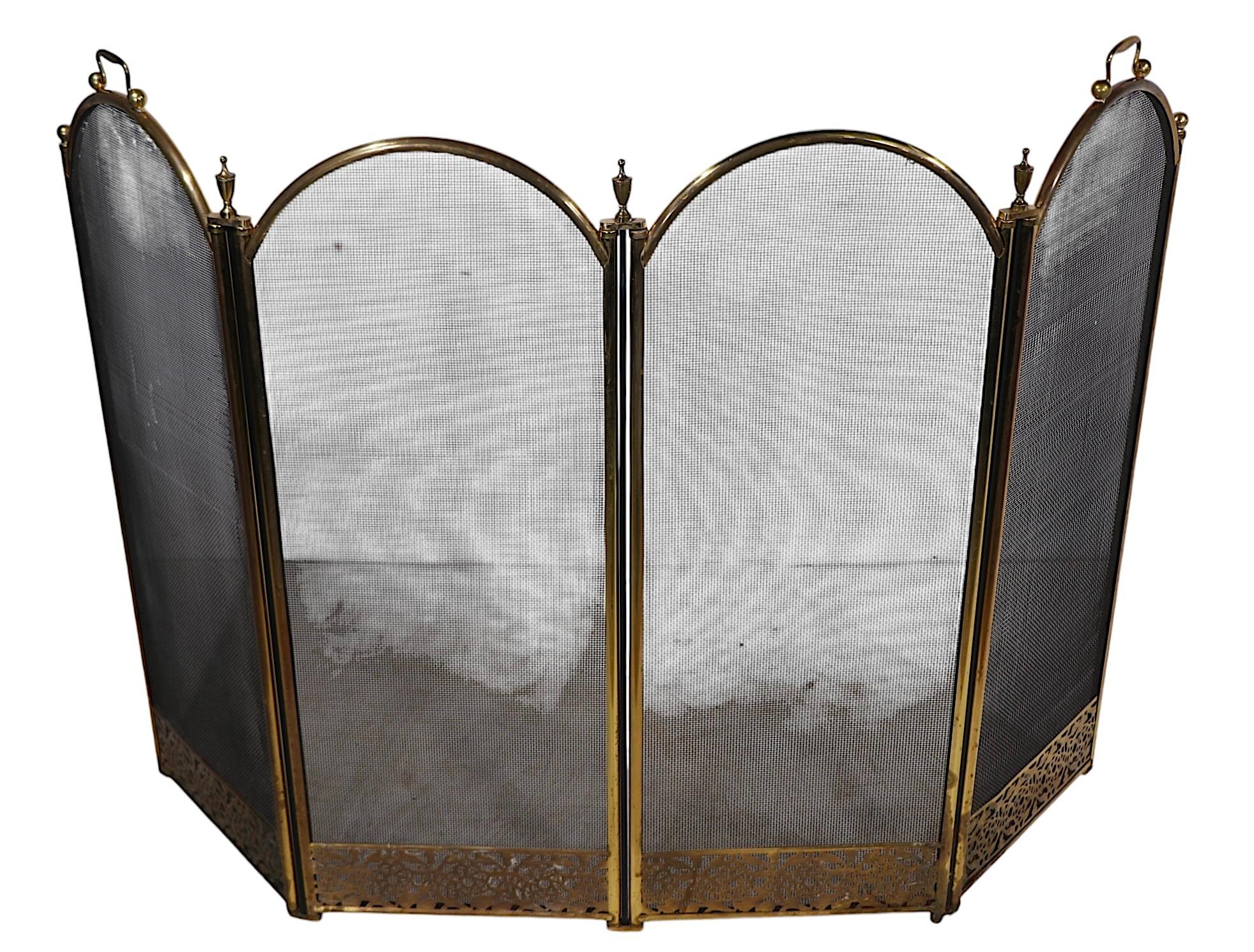 Vintage Four Fold Fireplace Screen Spark Guard with Arch Top Panels c 1970's 7