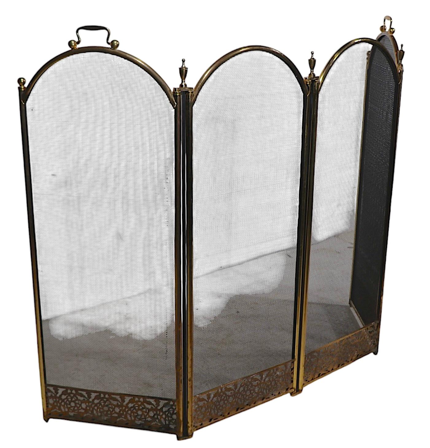 Vintage Four Fold Fireplace Screen Spark Guard with Arch Top Panels c 1970's 8