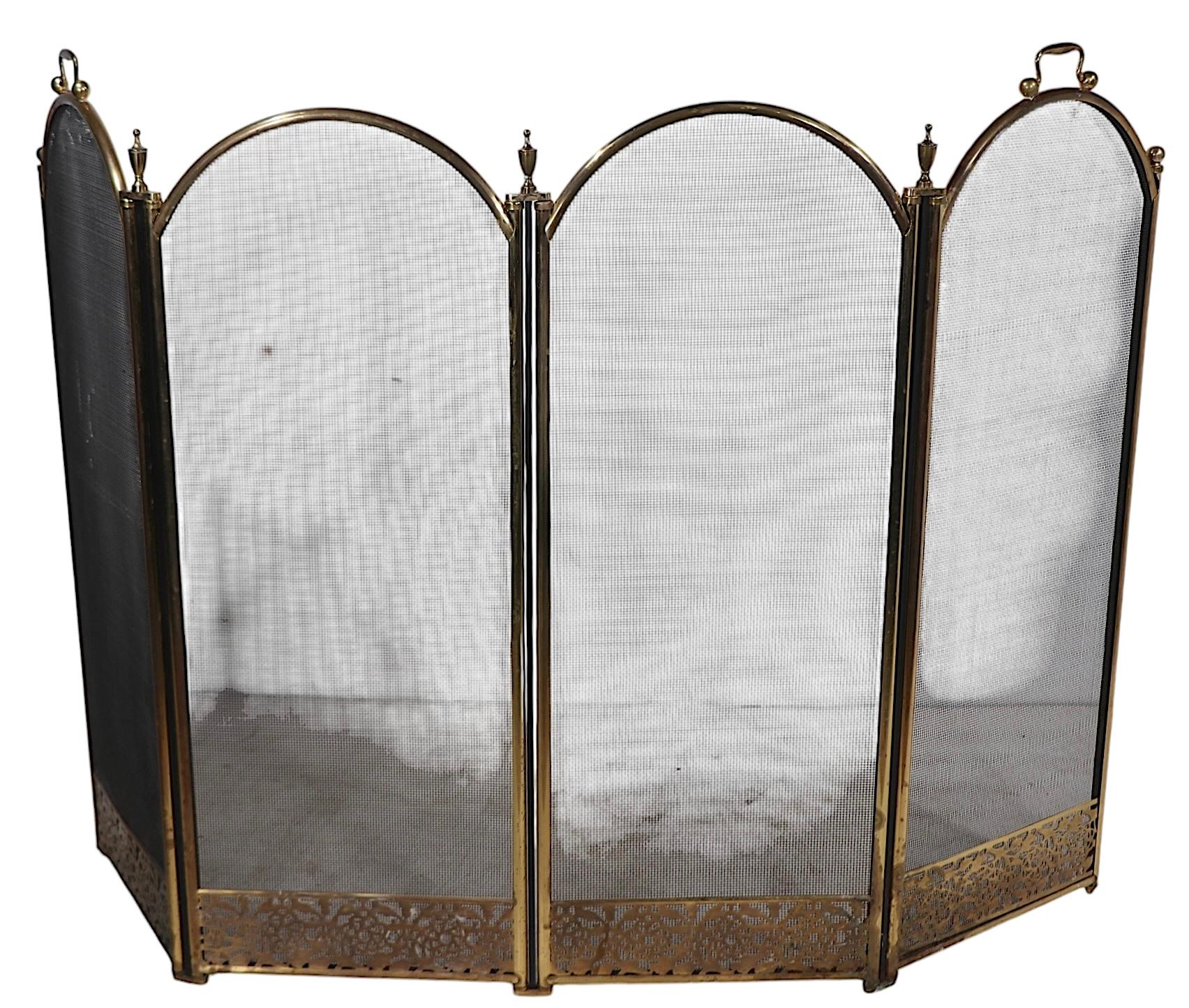 Vintage Four Fold Fireplace Screen Spark Guard with Arch Top Panels c 1970's 10