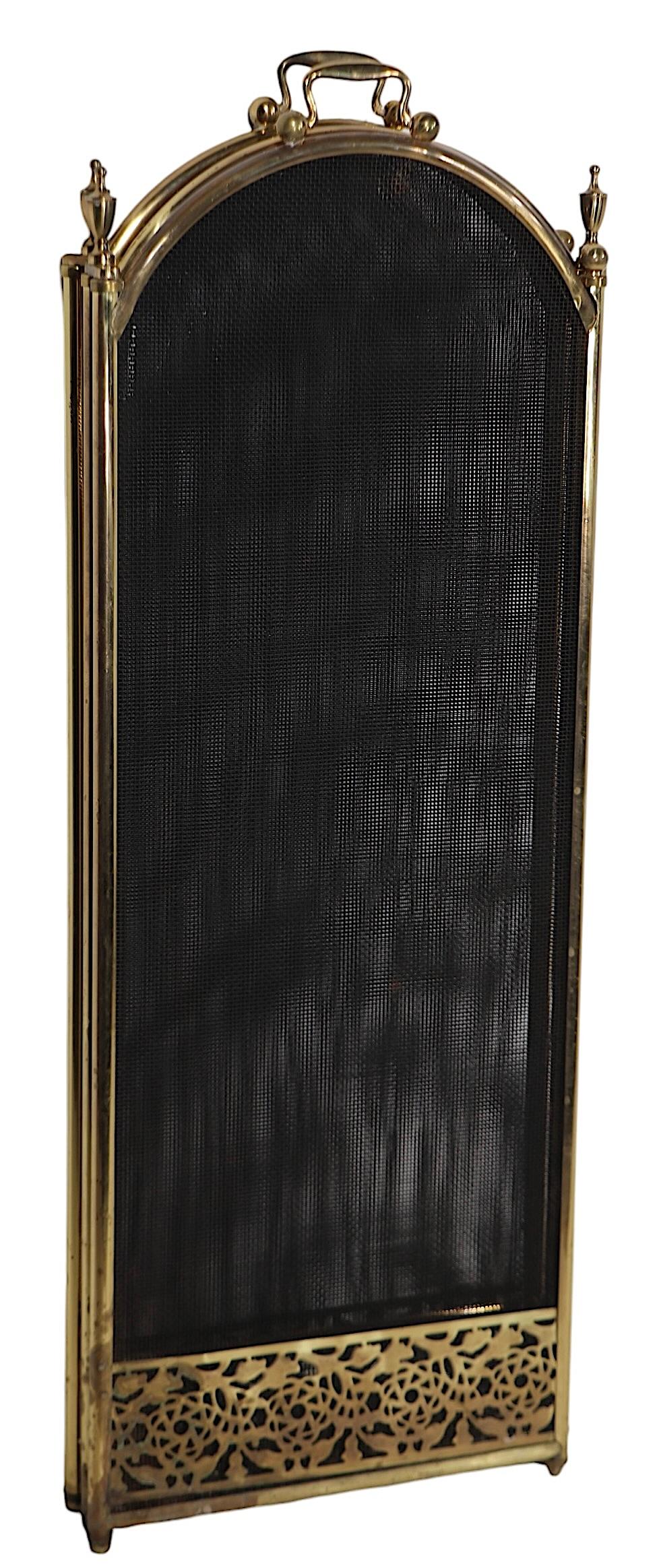 Vintage Four Fold Fireplace Screen Spark Guard with Arch Top Panels c 1970's 11