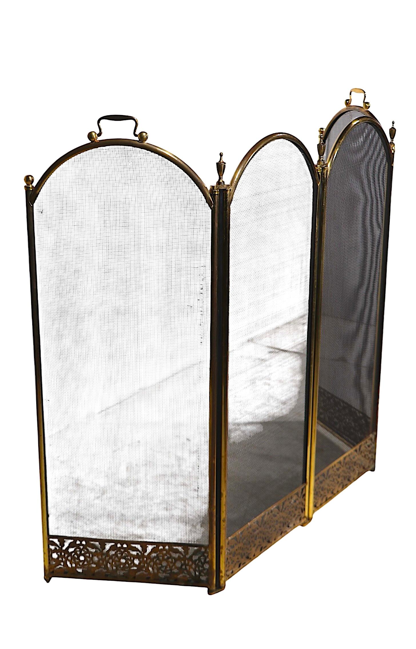 Vintage Four Fold Fireplace Screen Spark Guard with Arch Top Panels c 1970's 12