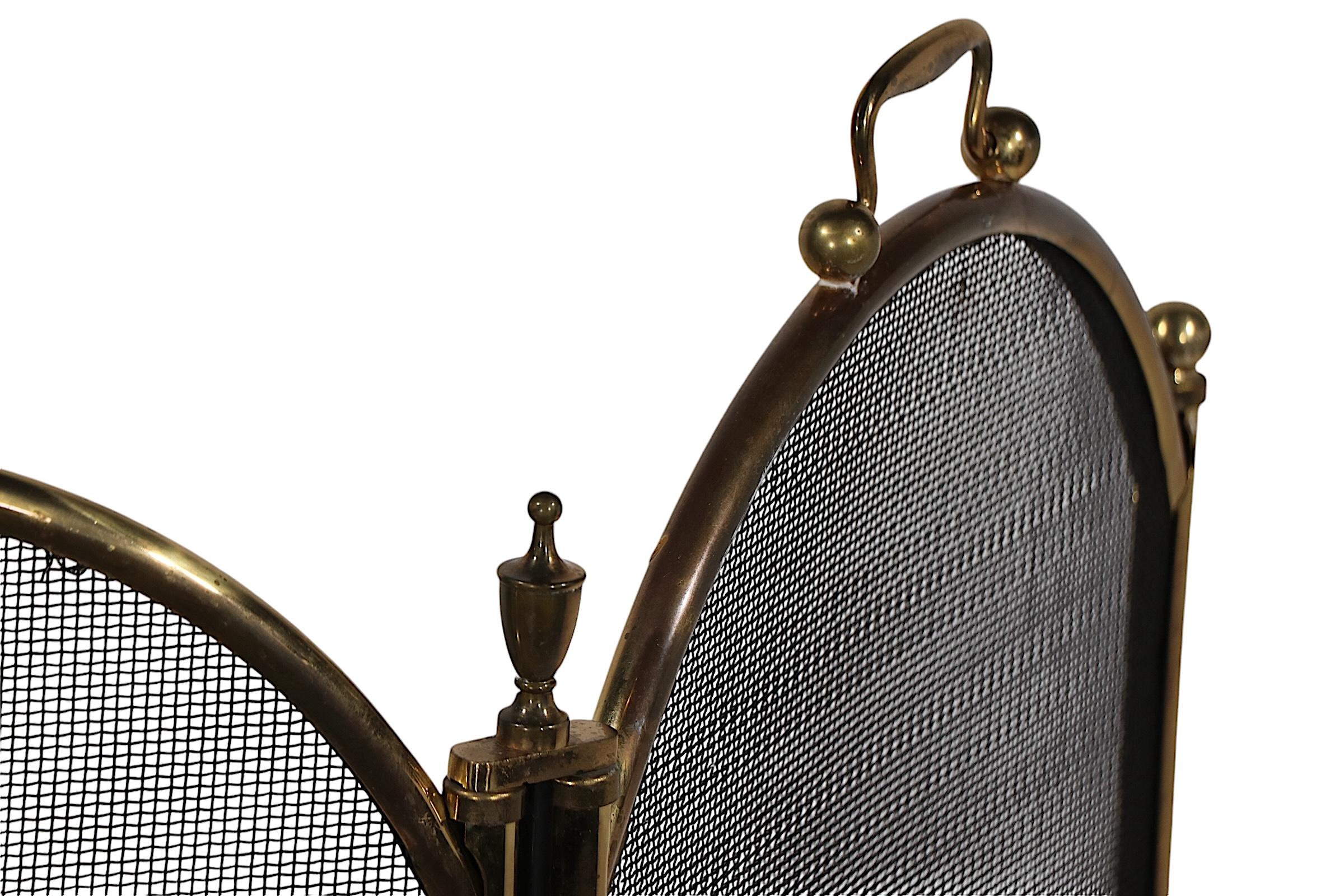 Vintage Four Fold Fireplace Screen Spark Guard with Arch Top Panels c 1970's 13