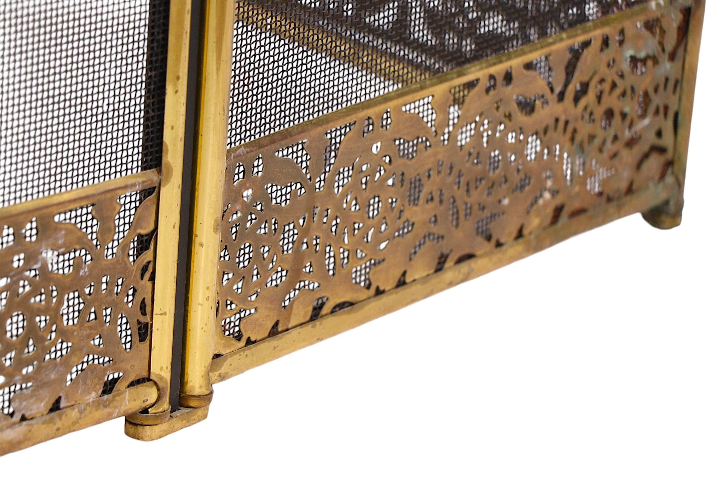 20th Century Vintage Four Fold Fireplace Screen Spark Guard with Arch Top Panels c 1970's