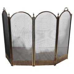 Vintage Four Fold Fireplace Screen Spark Guard with Arch Top Panels c 1970's
