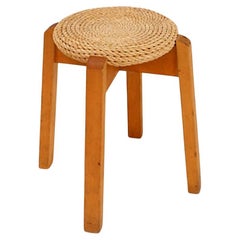 Vintage Four-Legged Organic Woven Stool In Style Of Adoux & Minet