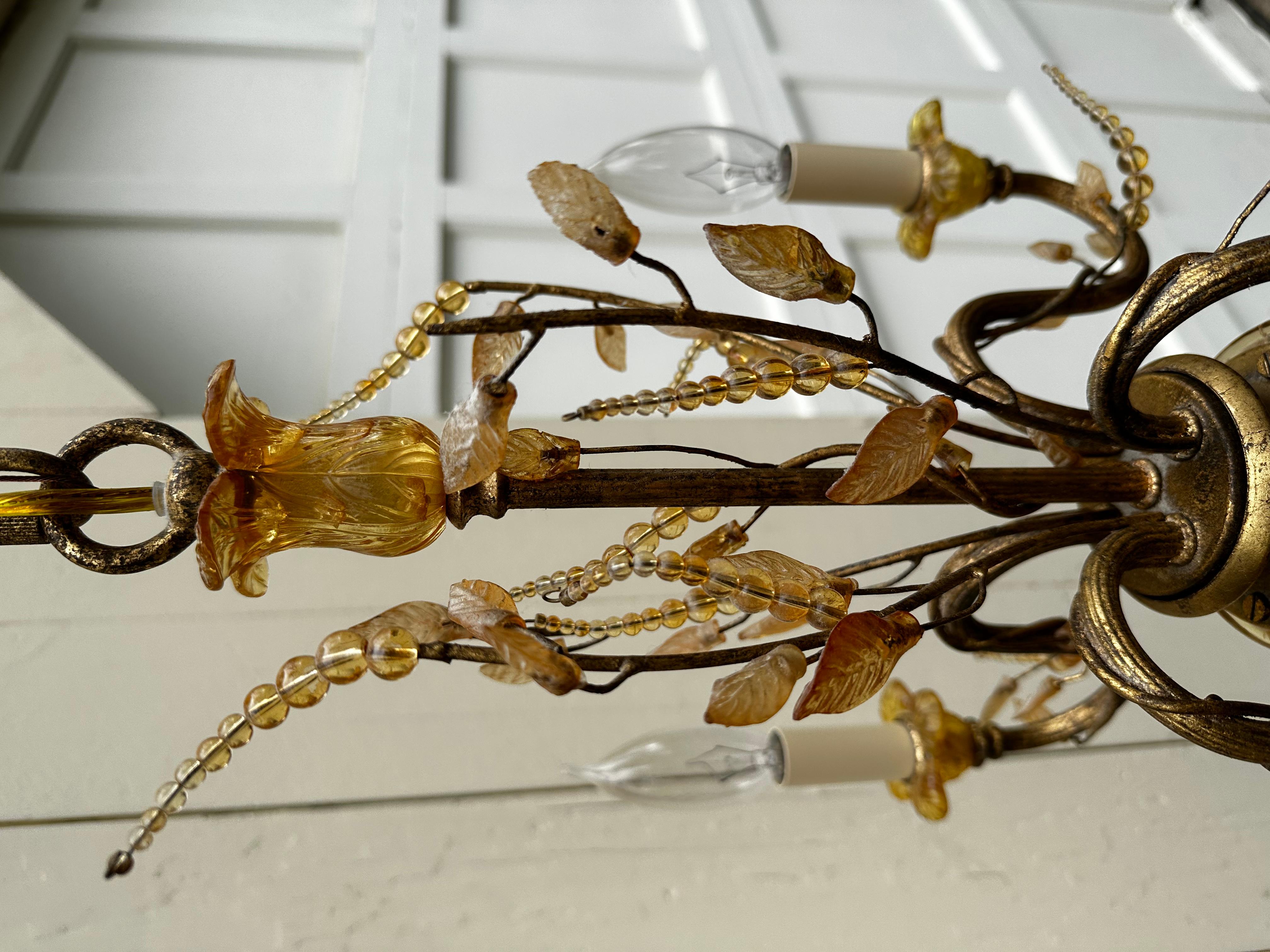 Late 20th Century Vintage Four Light Floral Chandelier For Sale