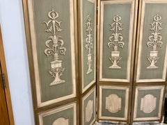 Vintage Four-Panel Neoclassical Painted Wood Folding Screen Urn Relief Panels