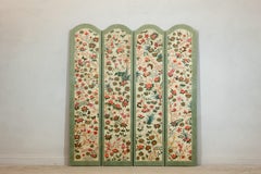 Vintage Four-Panel Polychrome Floral Folding Screen with Scalloped Accents