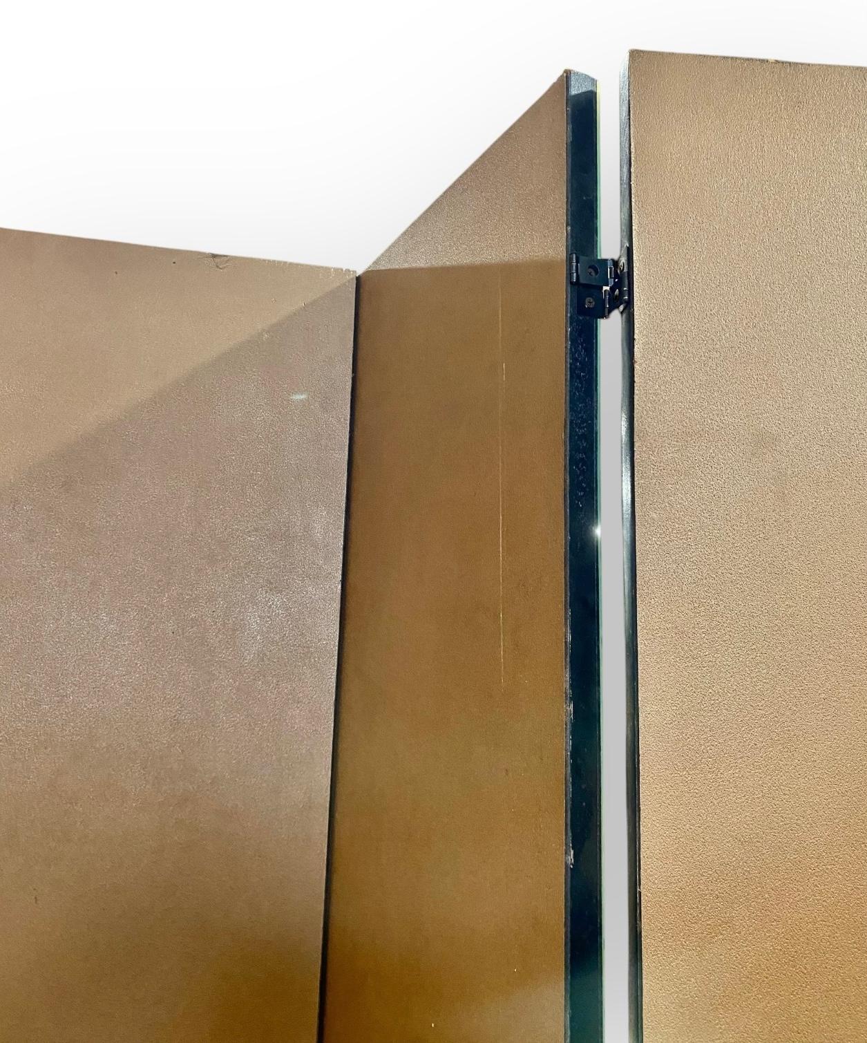Metallo Paravento a quattro pannelli a nastro smussato a specchio vintage in vendita