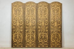 Vintage Four-Panel Screen with Gilt Renaissance-Style Scroll and Urn Motifs