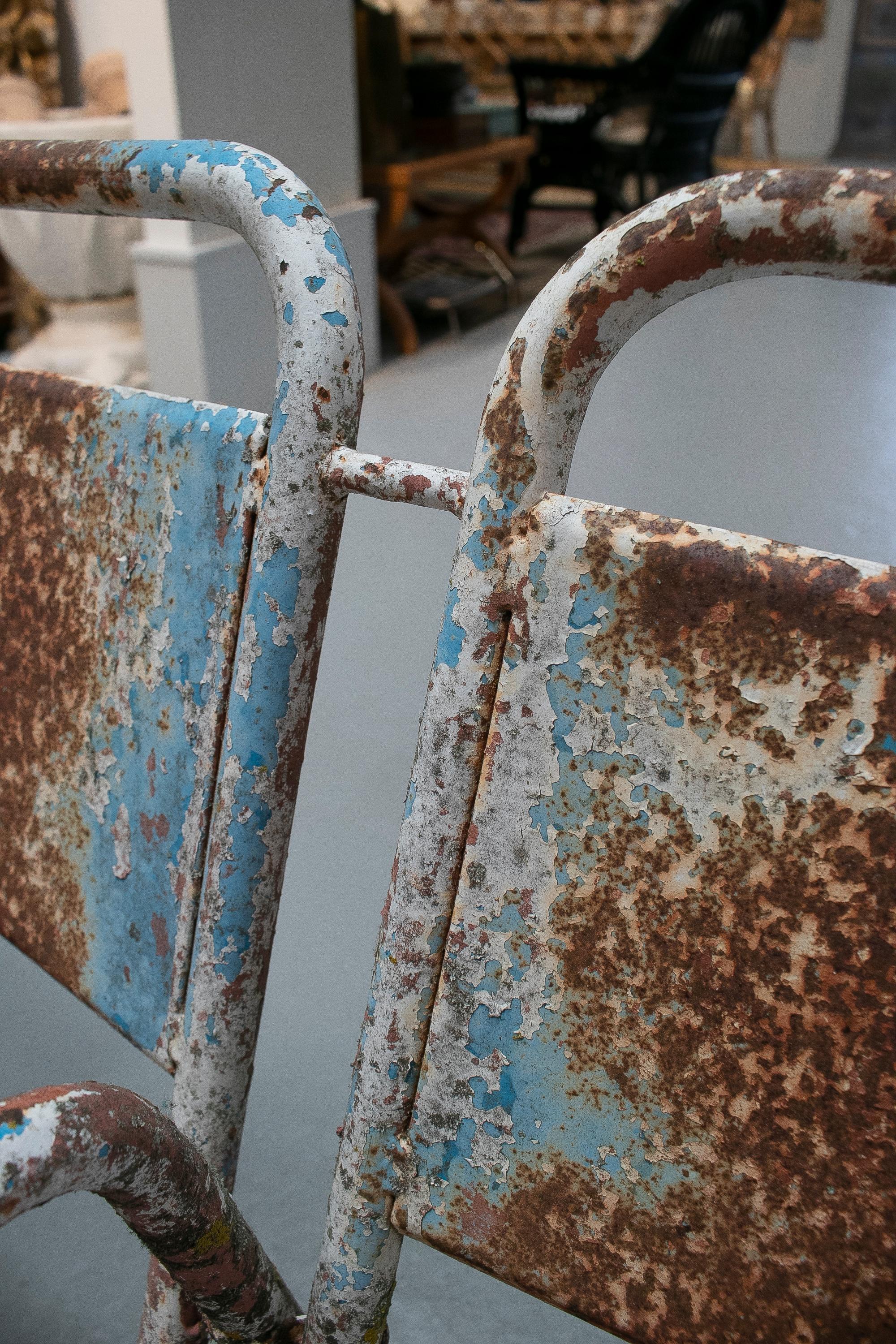 Vintage Four-Seat 1970s Spanish Iron Cinema Bench For Sale 9