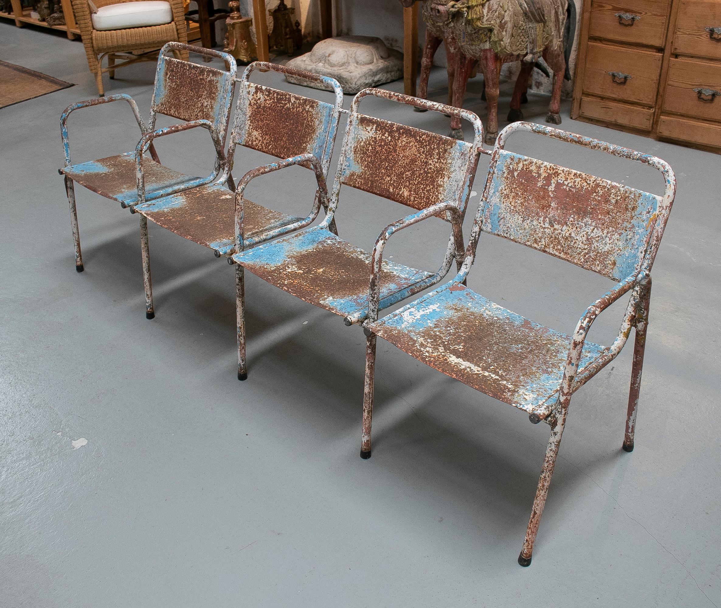 Vintage Four-Seat 1970s Spanish Iron Cinema Bench In Good Condition For Sale In Marbella, ES