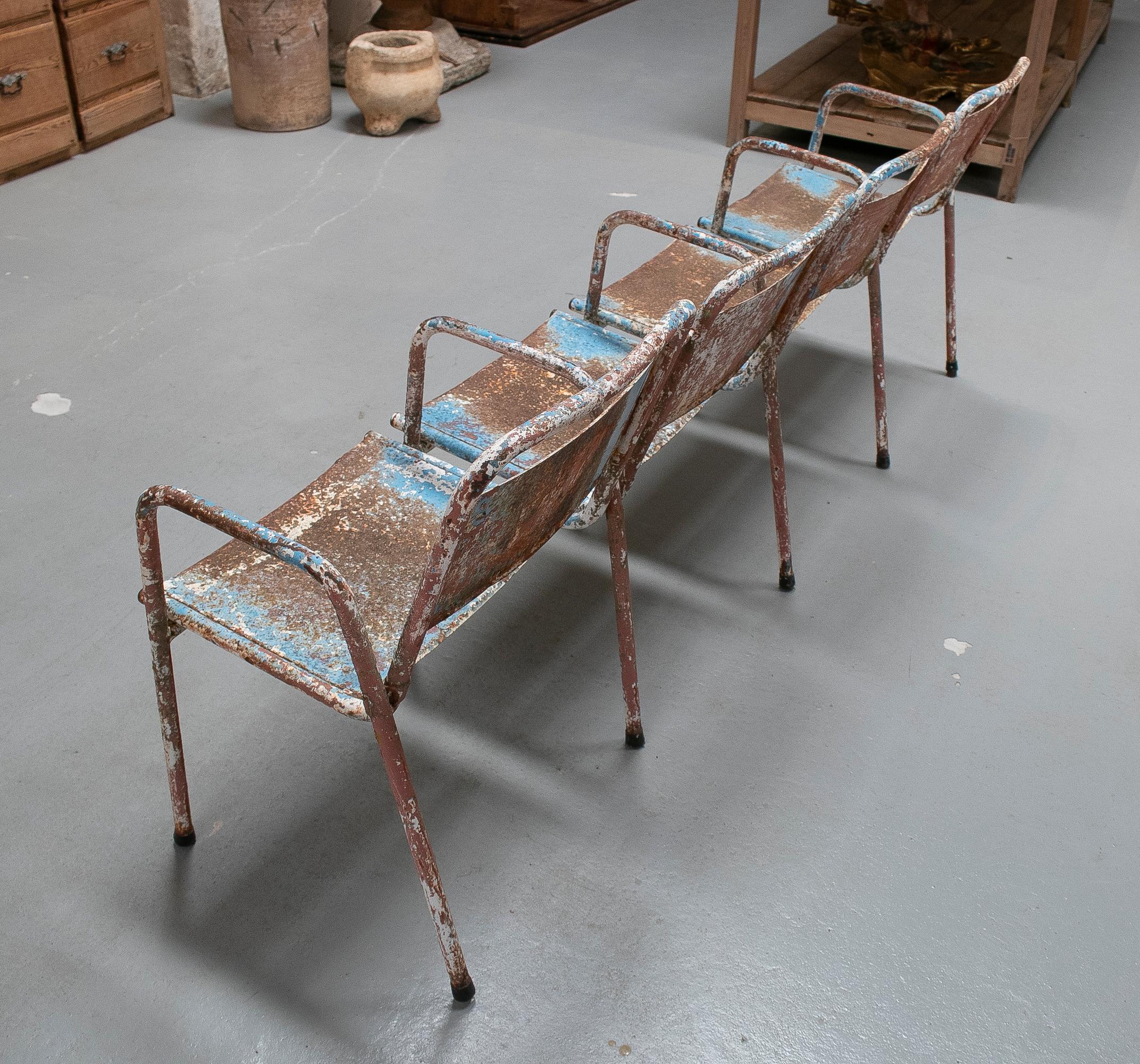 Vintage Four-Seat 1970s Spanish Iron Cinema Bench For Sale 1