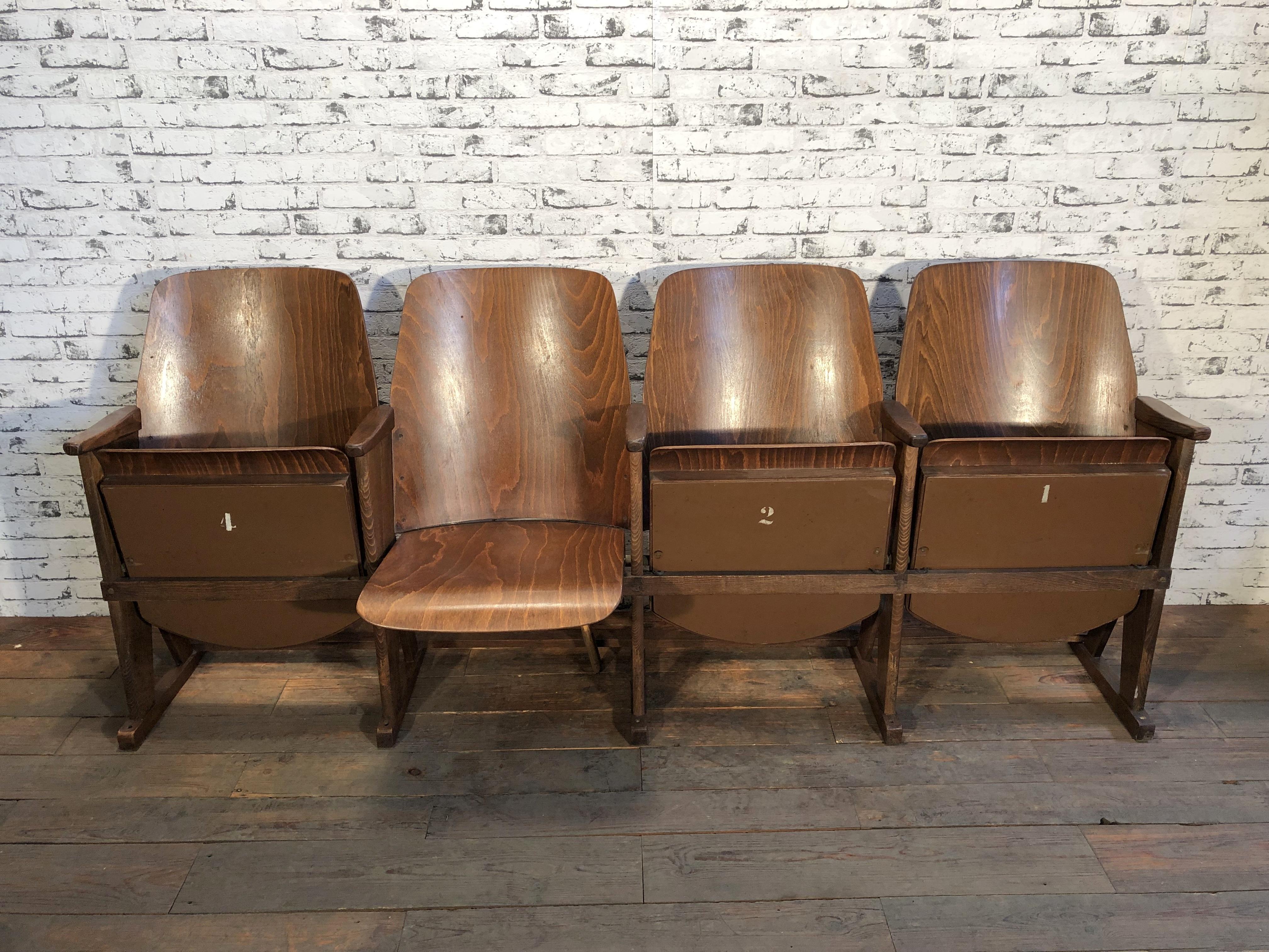 Vintage Four-Seat Cinema Bench from Ton, 1960s 4