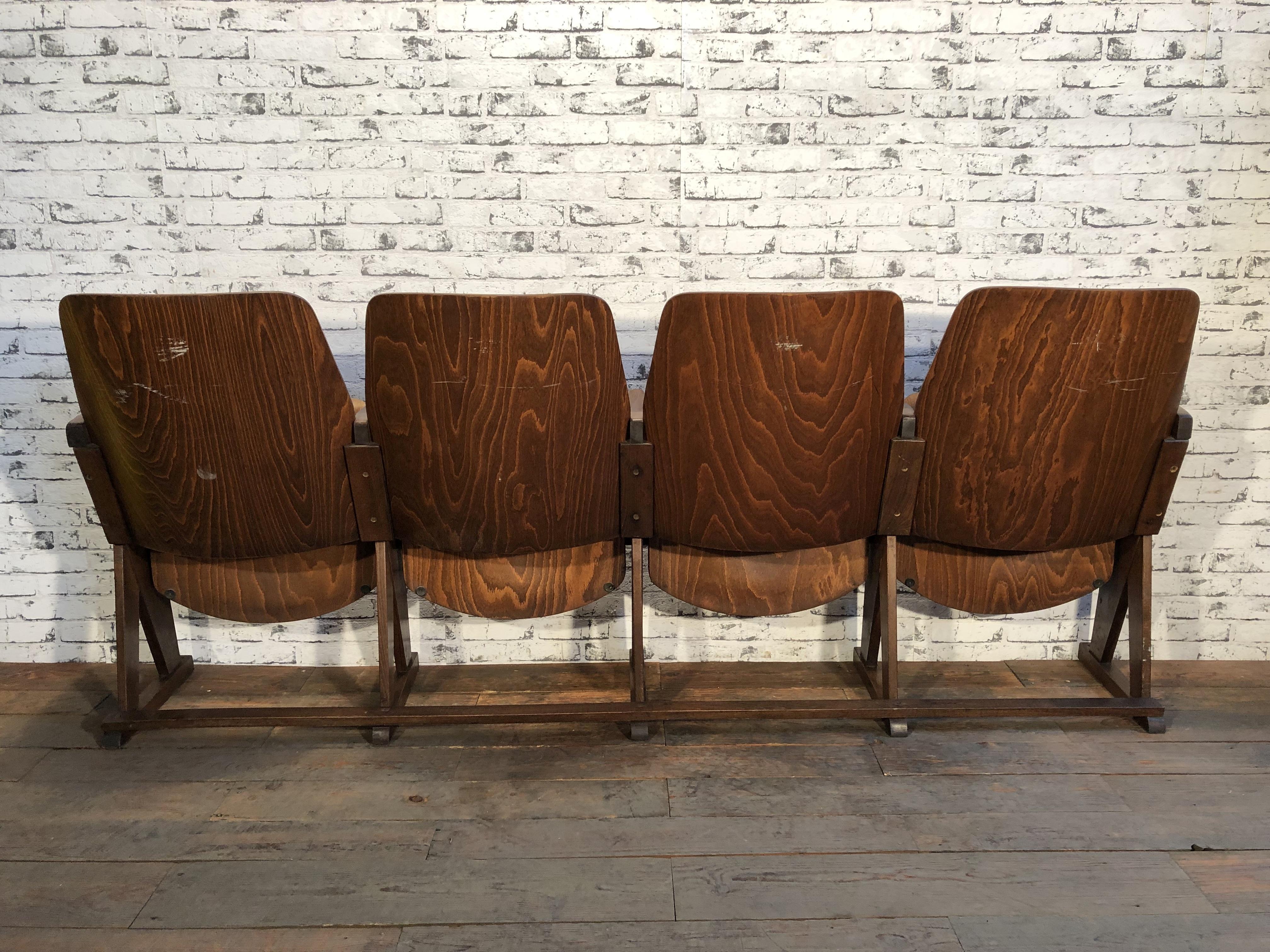 Vintage Four-Seat Cinema Bench from Ton, 1960s 7