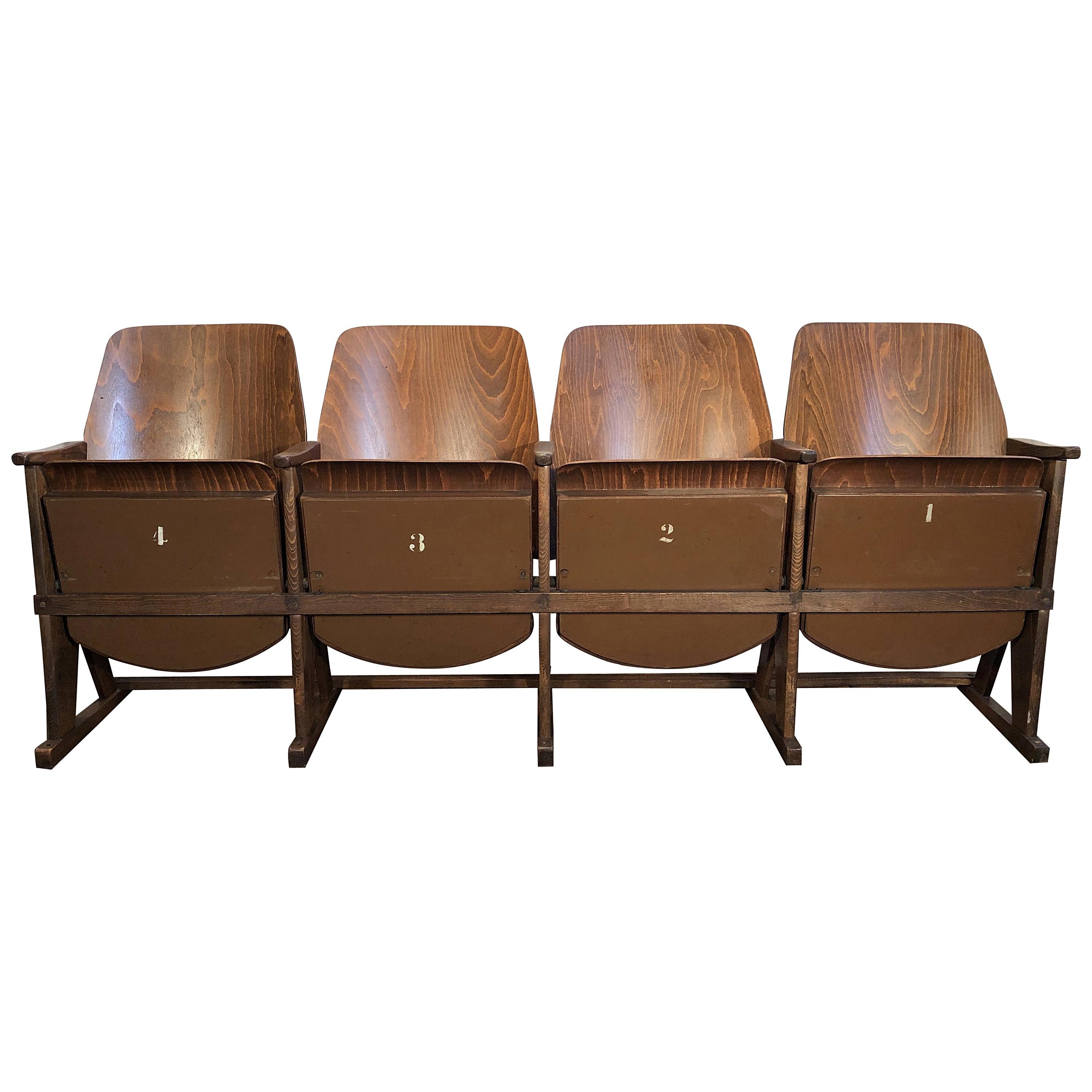 Vintage Four-Seat Cinema Bench from Ton, 1960s