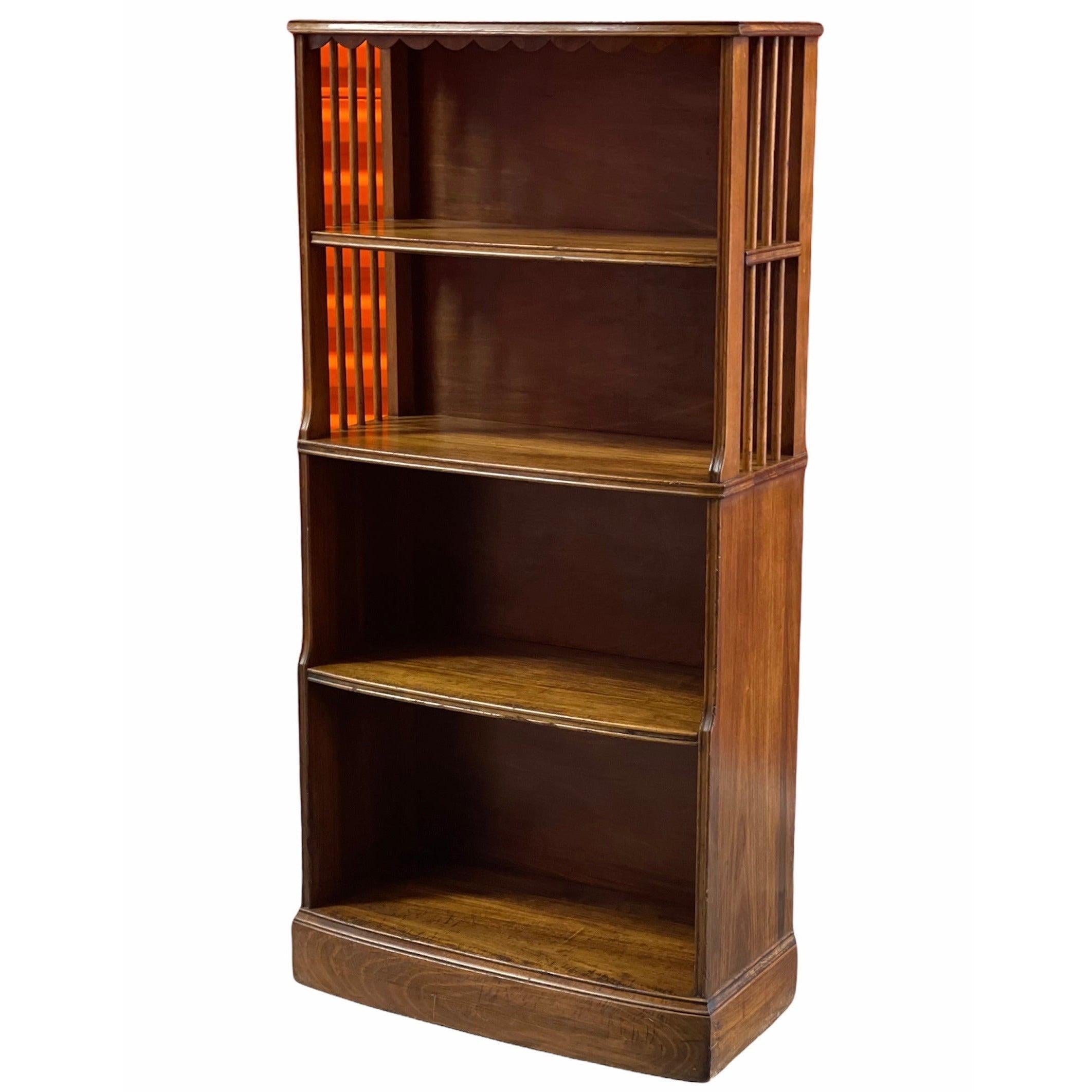 Mid-Century Modern Vintage Four Shelf Bookshelf With Scallop Details in the Front For Sale