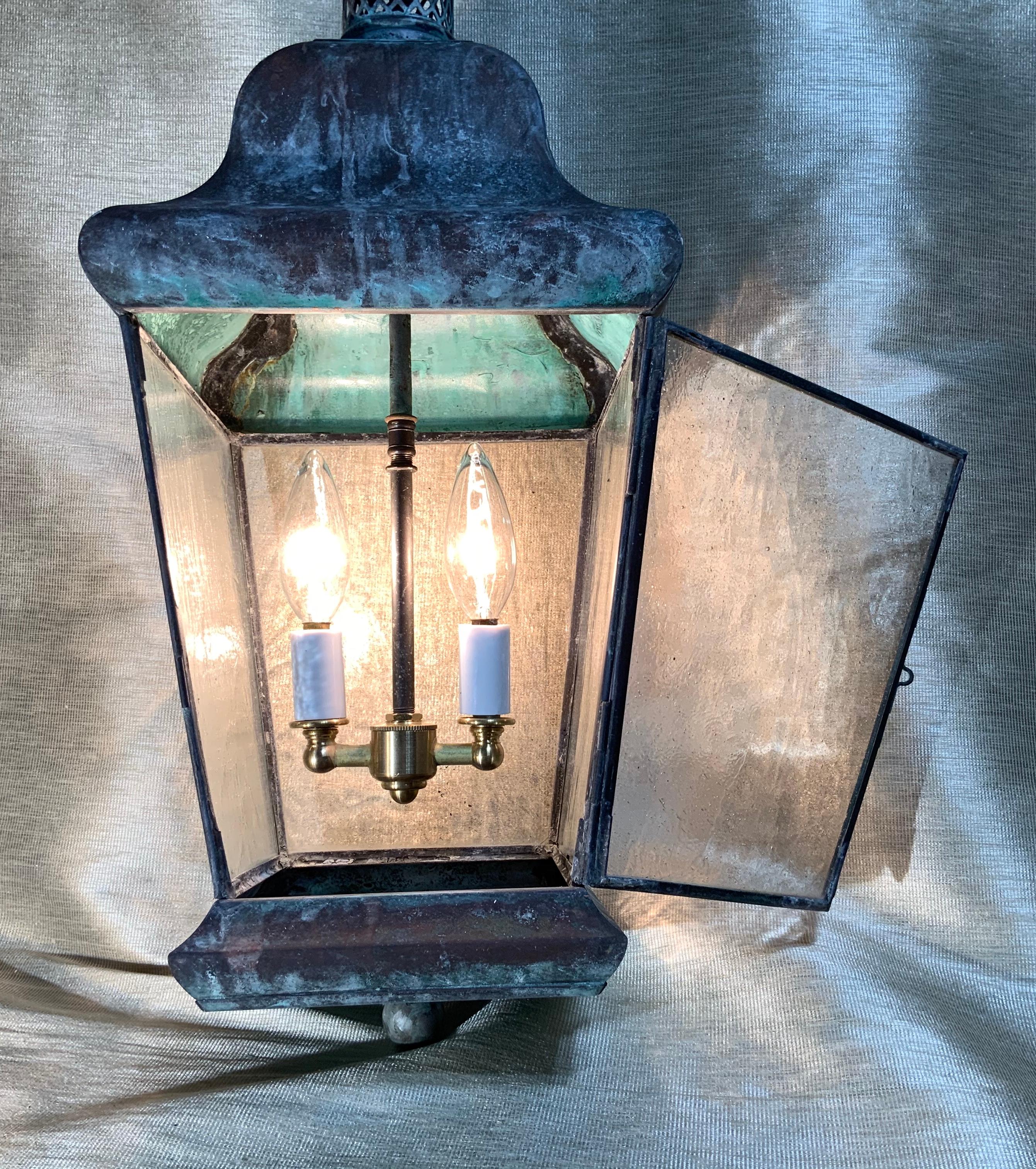 Vintage Four Sides Brass Hanging Lantern In Good Condition In Delray Beach, FL