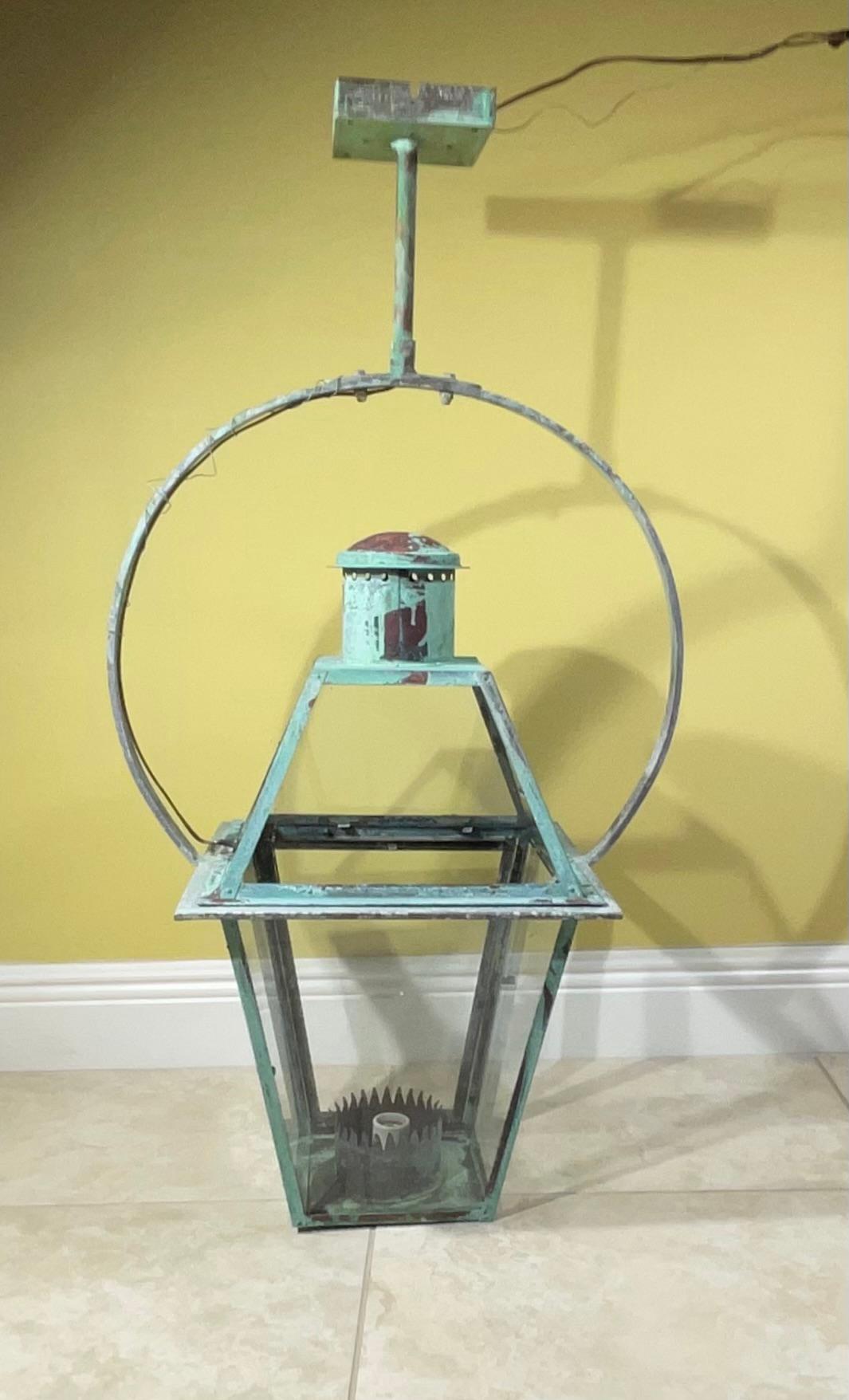 Vintage Four-Sides Hanging Copper Lantern For Sale 4