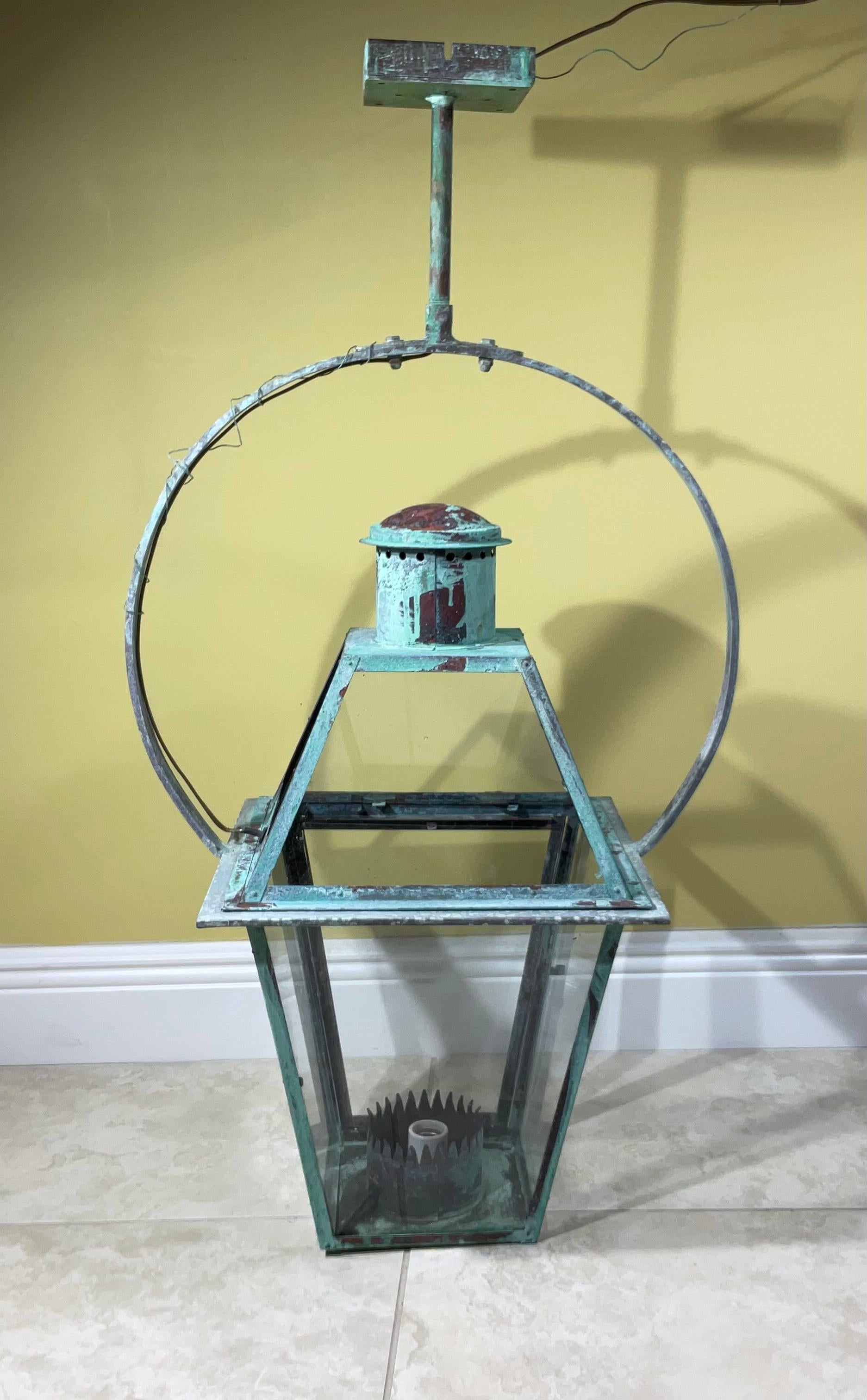 Vintage Four-Sides Hanging Copper Lantern For Sale 5
