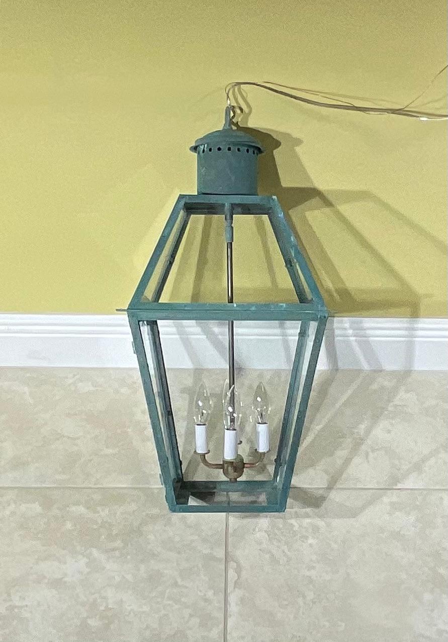 Vintage Four-Sides Hanging Copper Lantern For Sale 5