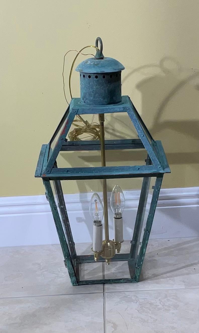 Vintage Four-Sides Hanging Copper Lantern For Sale 6