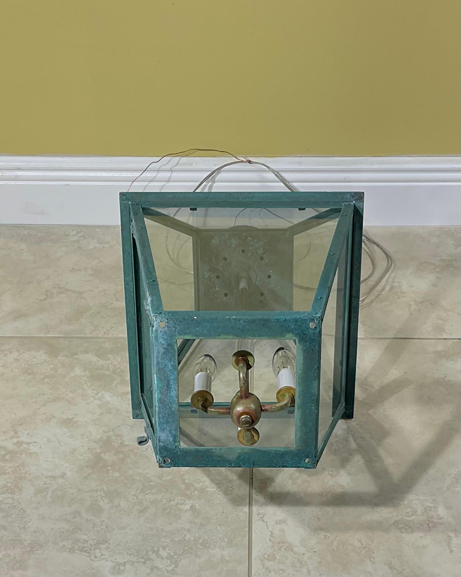 Vintage Four-Sides Hanging Copper Lantern For Sale 7