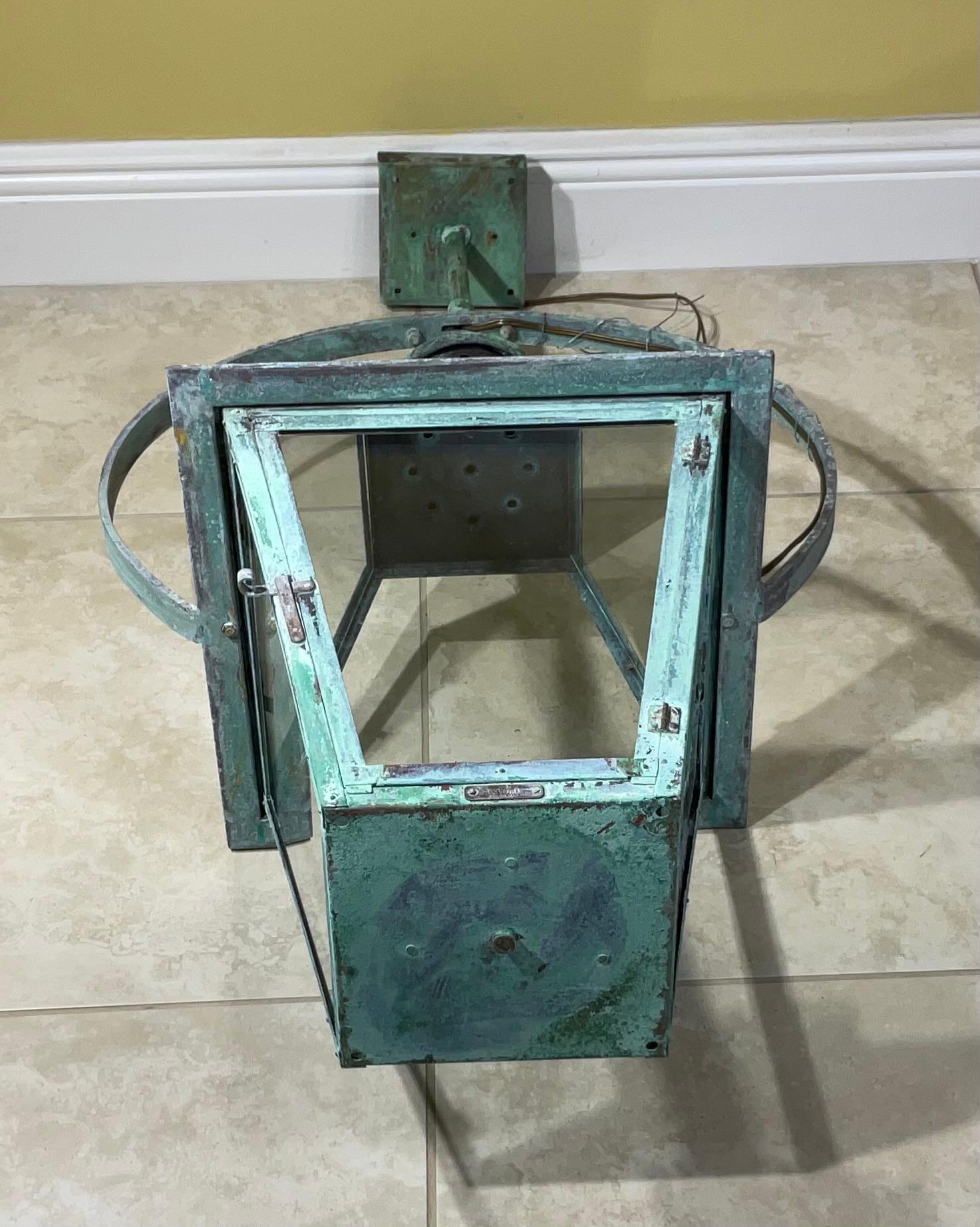 Vintage Four-Sides Hanging Copper Lantern For Sale 9