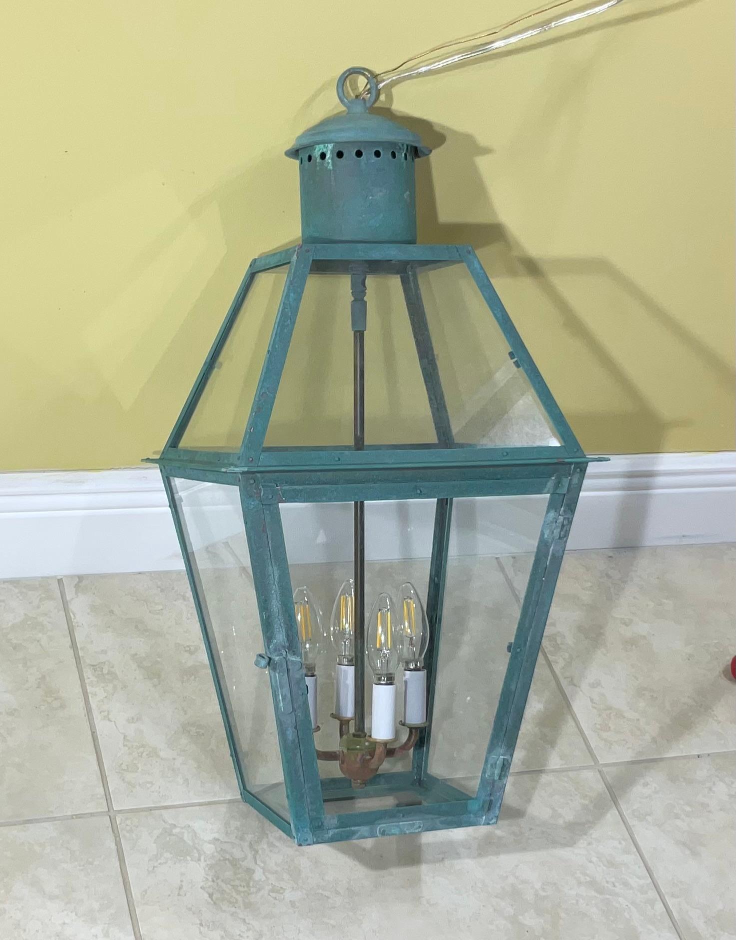 Vintage Four-Sides Hanging Copper Lantern For Sale 10